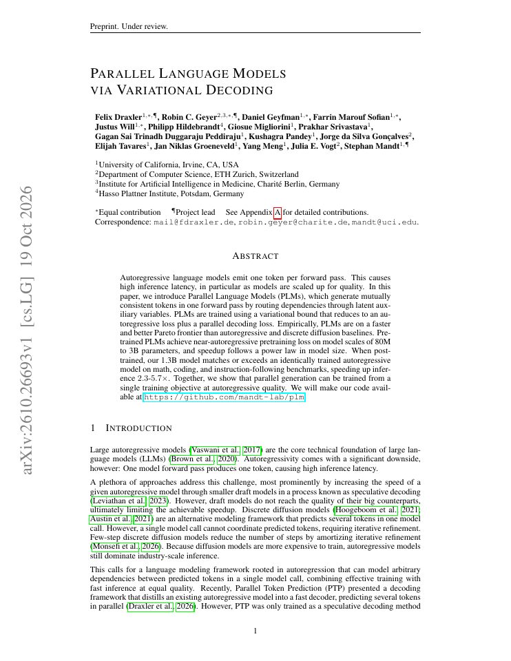 First page of Parallel Language Models via Variational Decoding