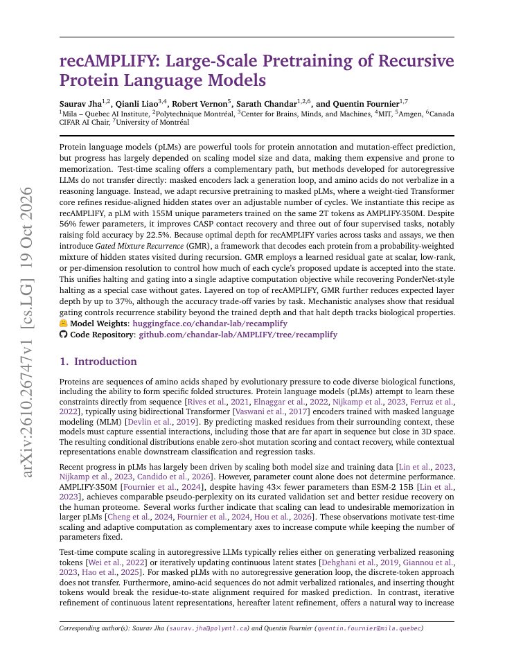 First page of recAMPLIFY: Large-Scale Pretraining of Recursive Protein Language Models