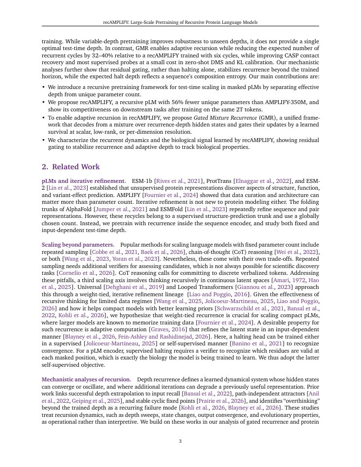 Page 3 of recAMPLIFY: Large-Scale Pretraining of Recursive Protein Language Models
