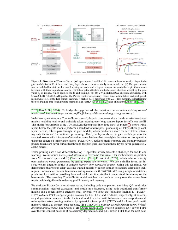 Page 2 of TokenGate: Adapting LLMs for Fast and Memory-Efficient Prefill with Learned Token Pruning