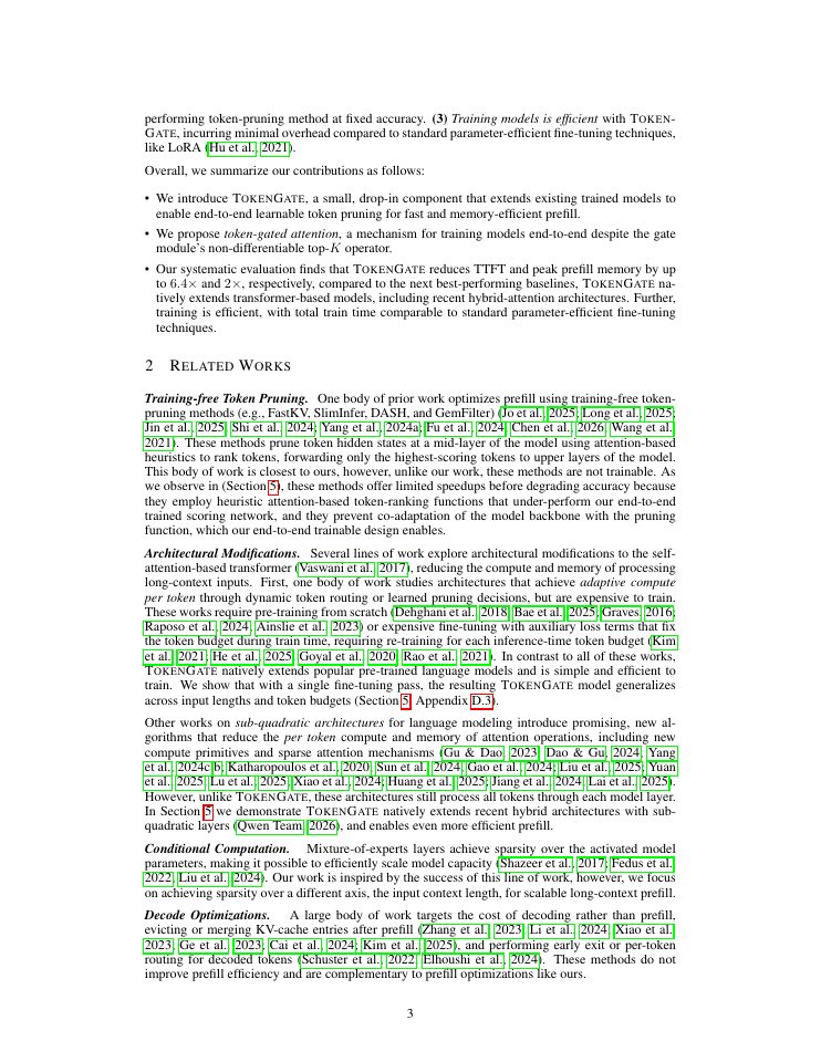 Page 3 of TokenGate: Adapting LLMs for Fast and Memory-Efficient Prefill with Learned Token Pruning