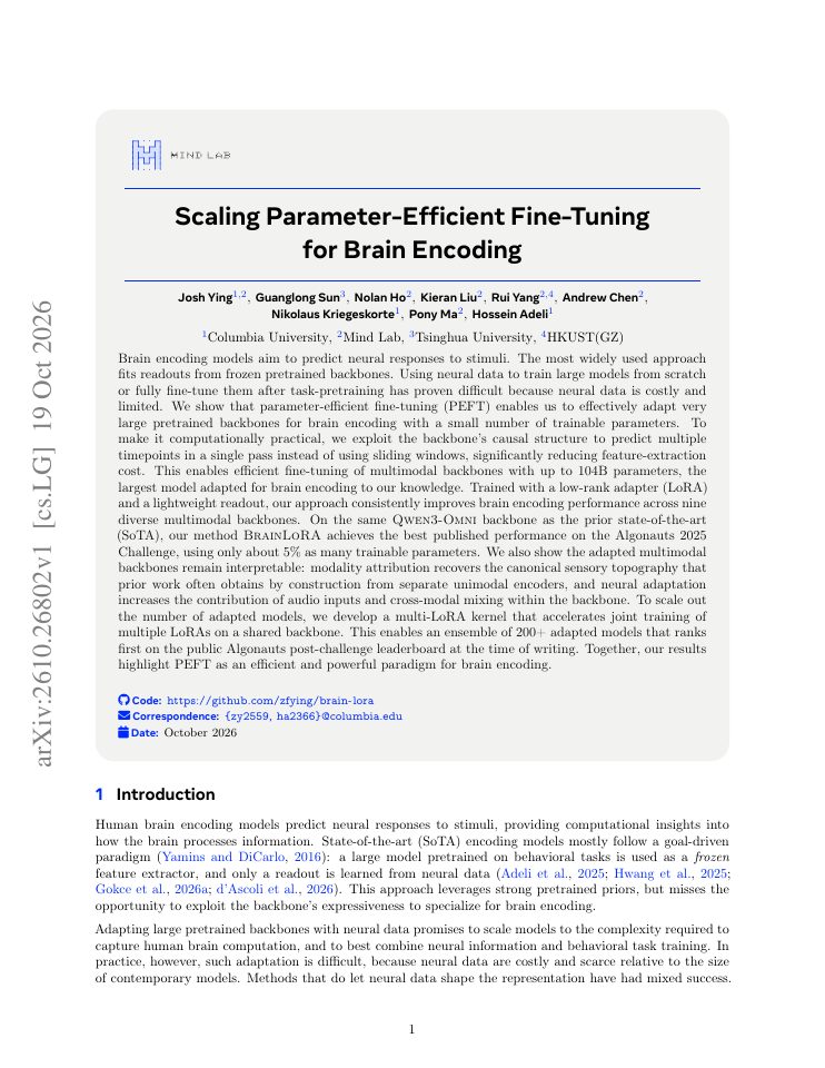 First page of Scaling Parameter-Efficient Fine-Tuning for Brain Encoding