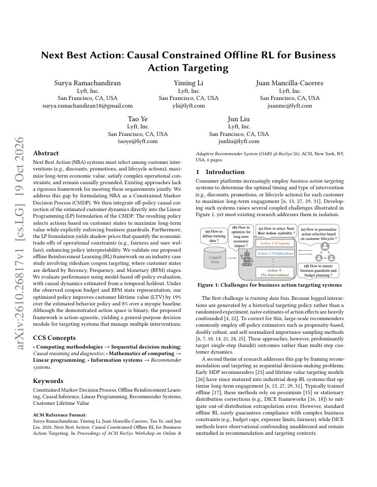 First page of Next Best Action: Causal Constrained Offline RL for Business Action Targeting