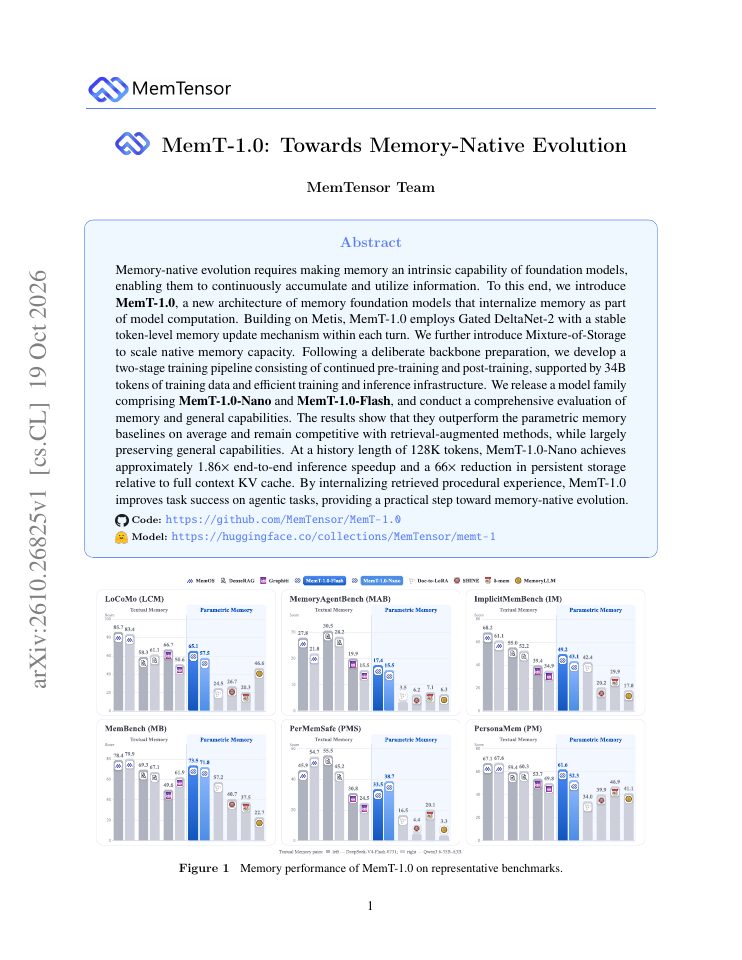 First page of MemT-1.0: Towards Memory-Native Evolution