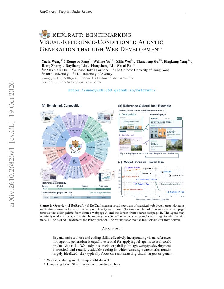 First page of RefCraft: Benchmarking Visual-Reference-Conditioned Agentic Generation through Web Development