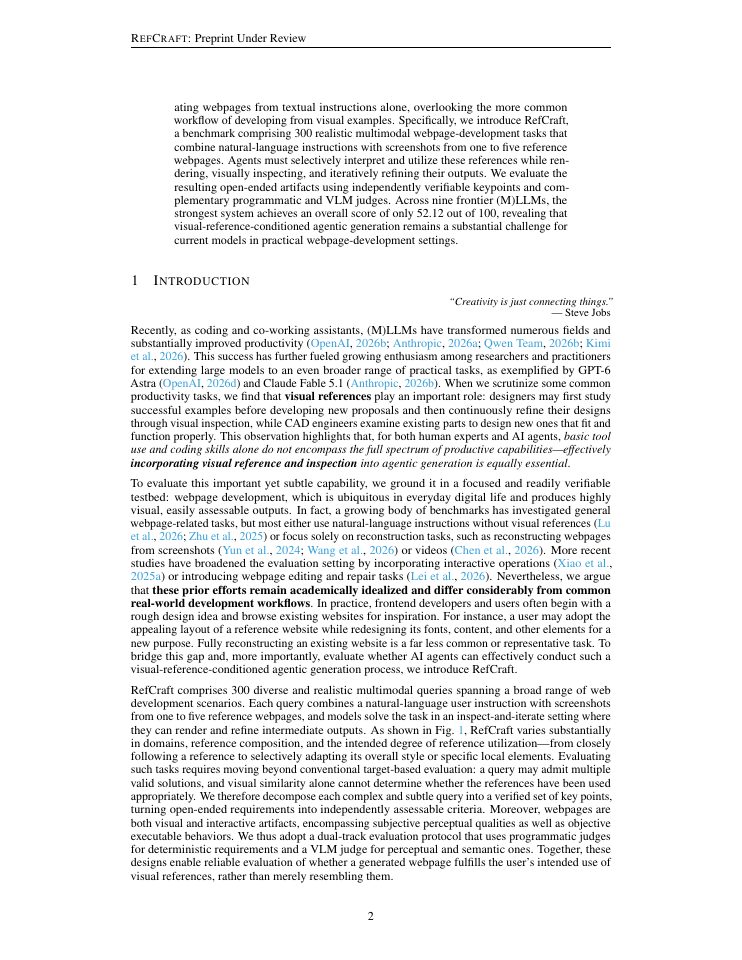 Page 2 of RefCraft: Benchmarking Visual-Reference-Conditioned Agentic Generation through Web Development