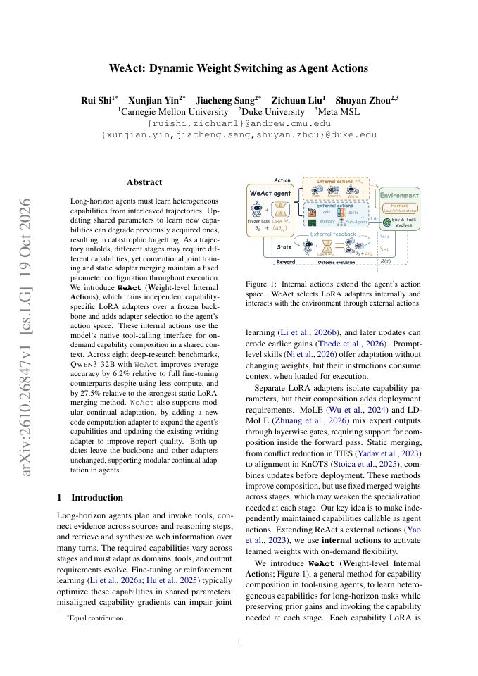 First page of WeAct: Dynamic Weight Switching as Agent Actions