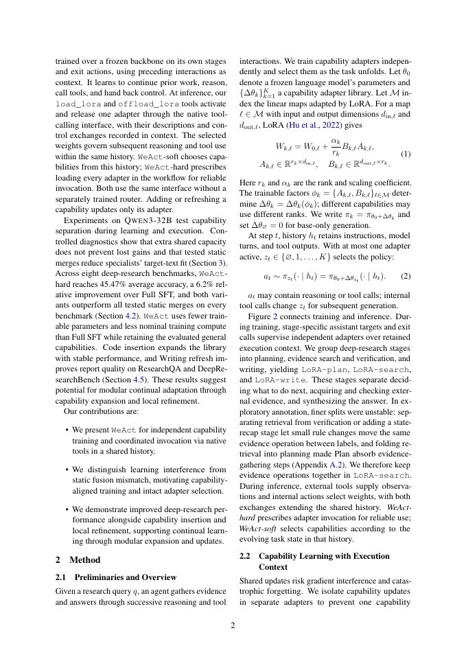 Page 2 of WeAct: Dynamic Weight Switching as Agent Actions