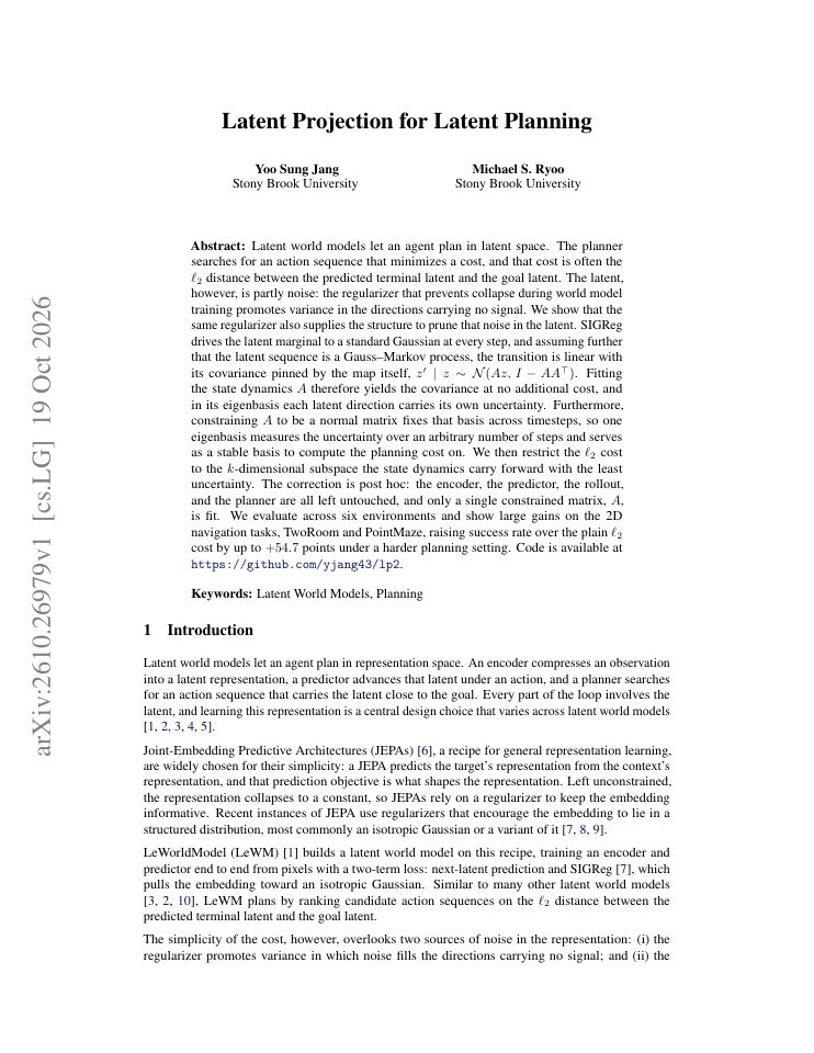 First page of Latent Projection for Latent Planning