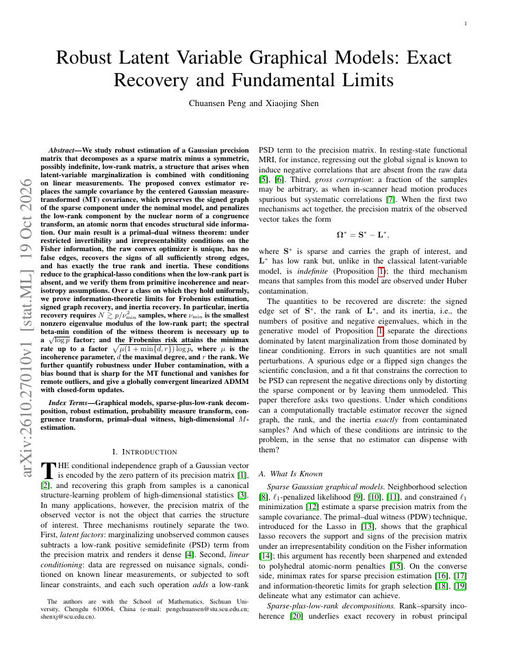 First page of Robust Latent Variable Graphical Models: Exact Recovery and Fundamental Limits