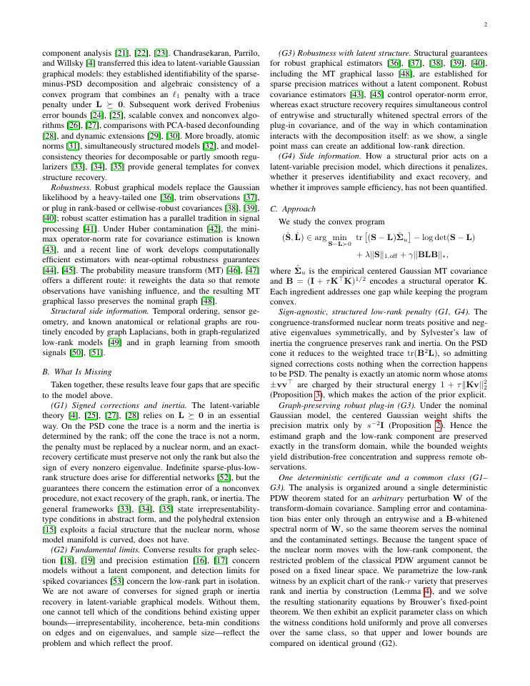 Page 2 of Robust Latent Variable Graphical Models: Exact Recovery and Fundamental Limits