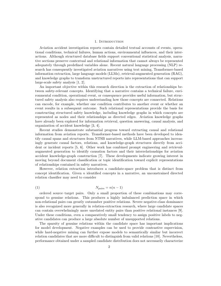 Page 2 of Decomposed Relation Extraction from Aviation Accident Narratives: Evaluating Transformer-Based Safety Knowledge Discovery under Relational Sparsity