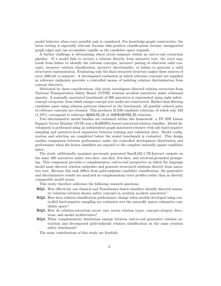 Page 3 of Decomposed Relation Extraction from Aviation Accident Narratives: Evaluating Transformer-Based Safety Knowledge Discovery under Relational Sparsity