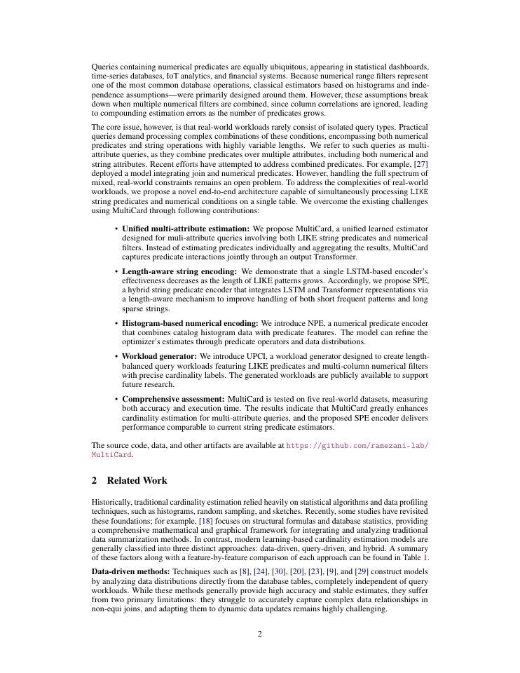 Page 2 of MultiCard: Multiple Attribute Cardinality Estimation via Deep Learning