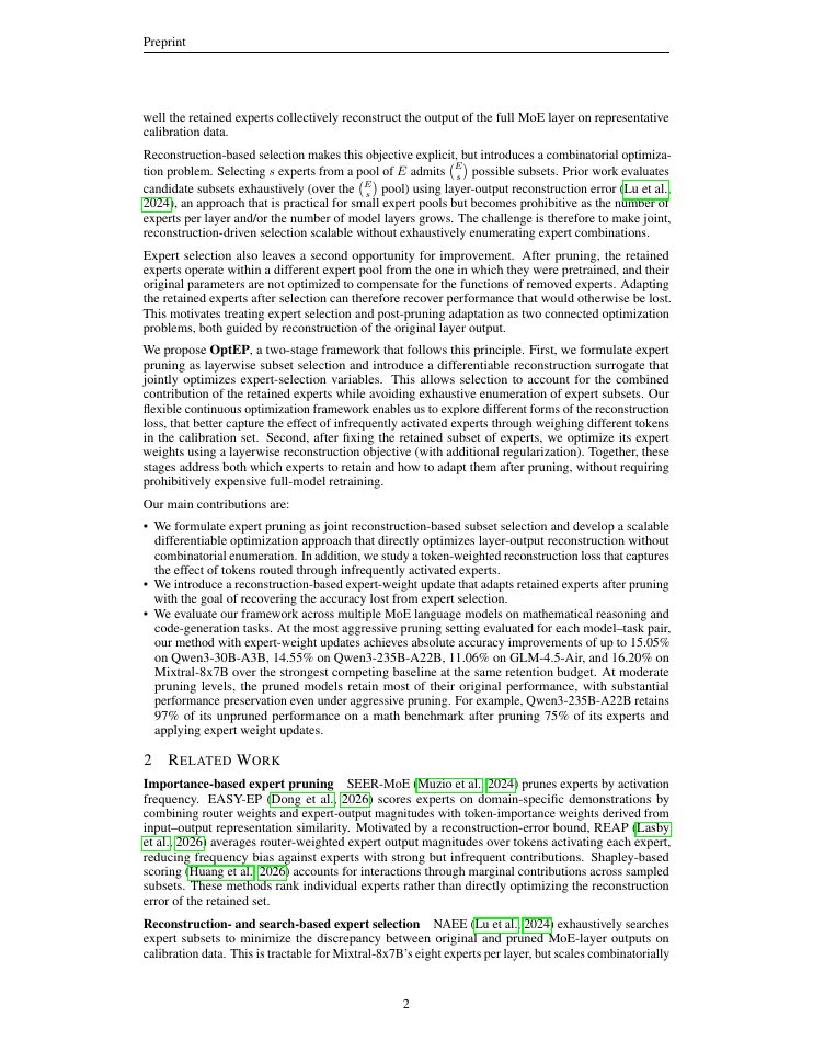 Page 2 of Reconstruction-Optimized Expert Pruning for Mixture-of-Experts Language Models