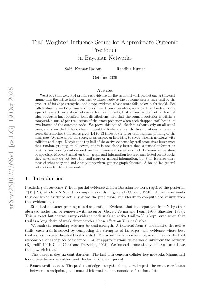 First page of Trail-Weighted Influence Scores for Approximate Outcome Prediction in Bayesian Networks
