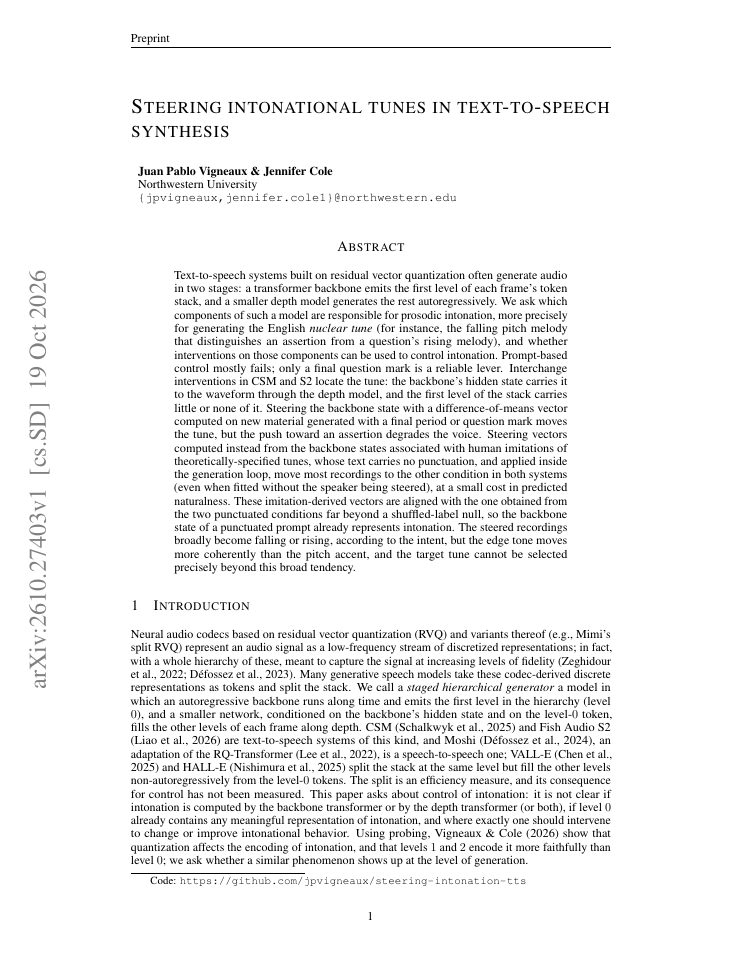 First page of Steering intonational tunes in text-to-speech synthesis