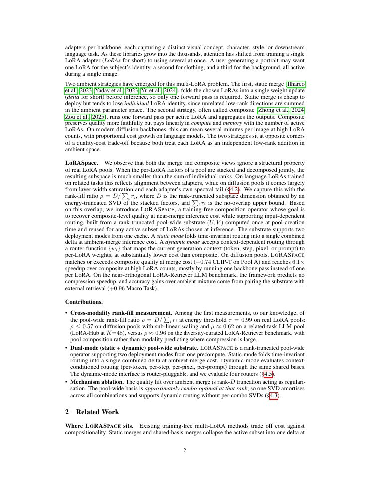 Page 2 of LoRASpace: A Pool-Wide Shared Substrate for Static and Dynamic Multi-LoRA Composition