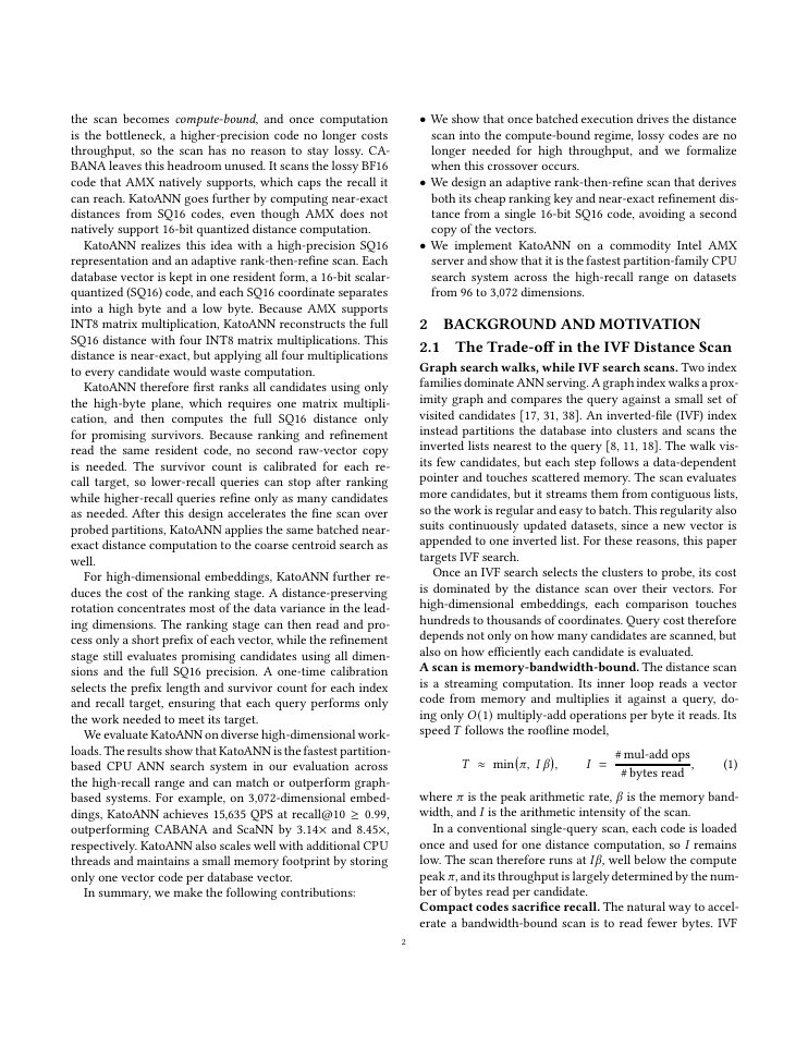 Page 2 of KatoANN: Enabling Near-Exact Vector Search at the Speed of Lossy Scans with CPU Matrix Engines