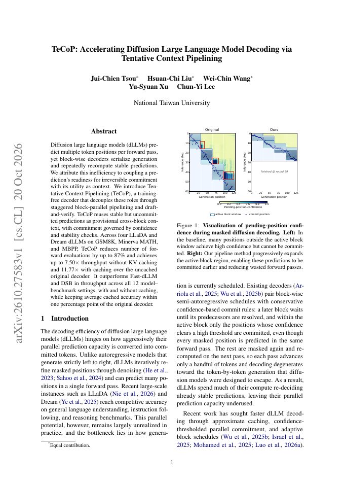 First page of TeCoP: Accelerating Diffusion Large Language Model Decoding via Tentative Context Pipelining