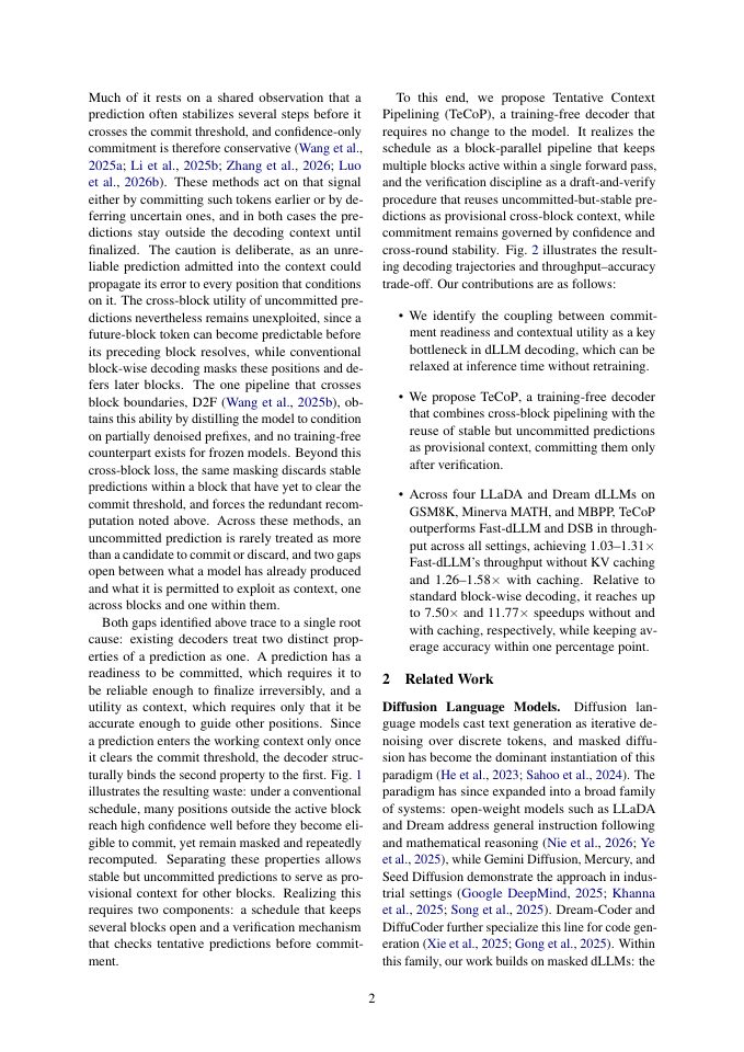 Page 2 of TeCoP: Accelerating Diffusion Large Language Model Decoding via Tentative Context Pipelining