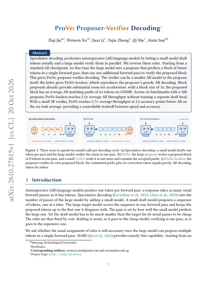 First page of ProVe: Proposer-Verifier Decoding