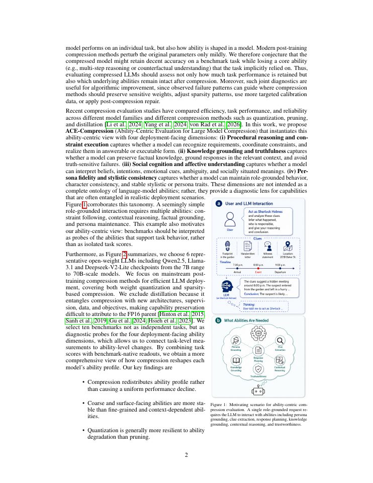 Page 2 of ACE-Compression: An Ability-Centric Evaluation of Compressed Large Language Models