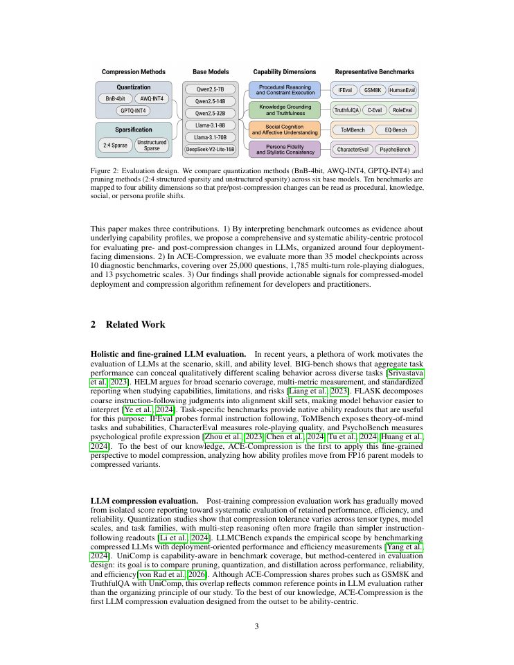 Page 3 of ACE-Compression: An Ability-Centric Evaluation of Compressed Large Language Models