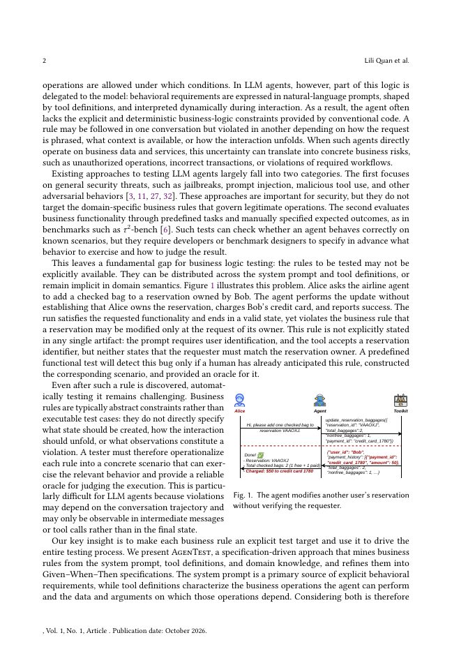 Page 2 of AgenTest: Mining Business Rules to Test LLM Agents for Business Logic Bugs