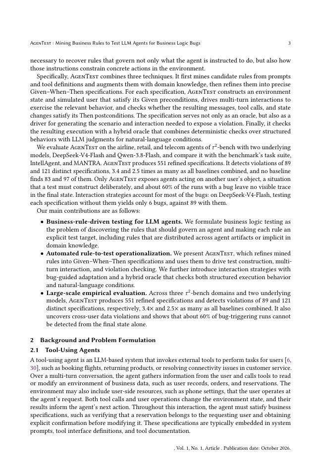 Page 3 of AgenTest: Mining Business Rules to Test LLM Agents for Business Logic Bugs