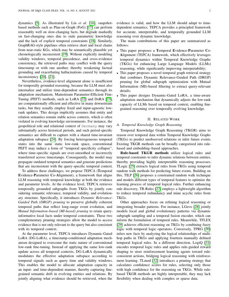 Page 2 of Temporal Evidence-Parameter Co-Alignment for LLM Reasoning over Temporal Knowledge Graphs
