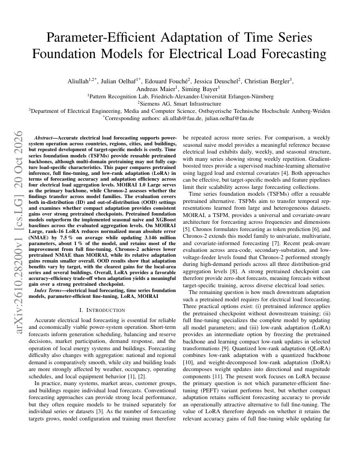 First page of Parameter-Efficient Adaptation of Time Series Foundation Models for Electrical Load Forecasting