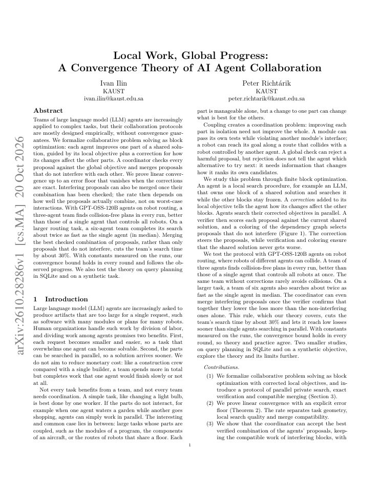 First page of Local Work, Global Progress: A Convergence Theory of AI Agent Collaboration