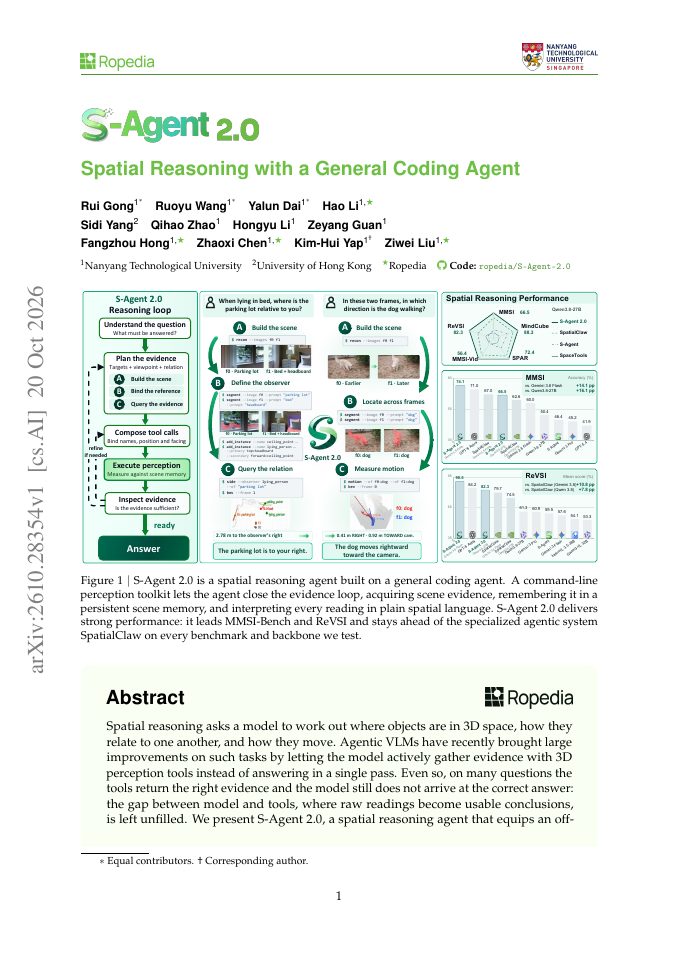 First page of S-Agent 2.0: Spatial Reasoning with a General Coding Agent