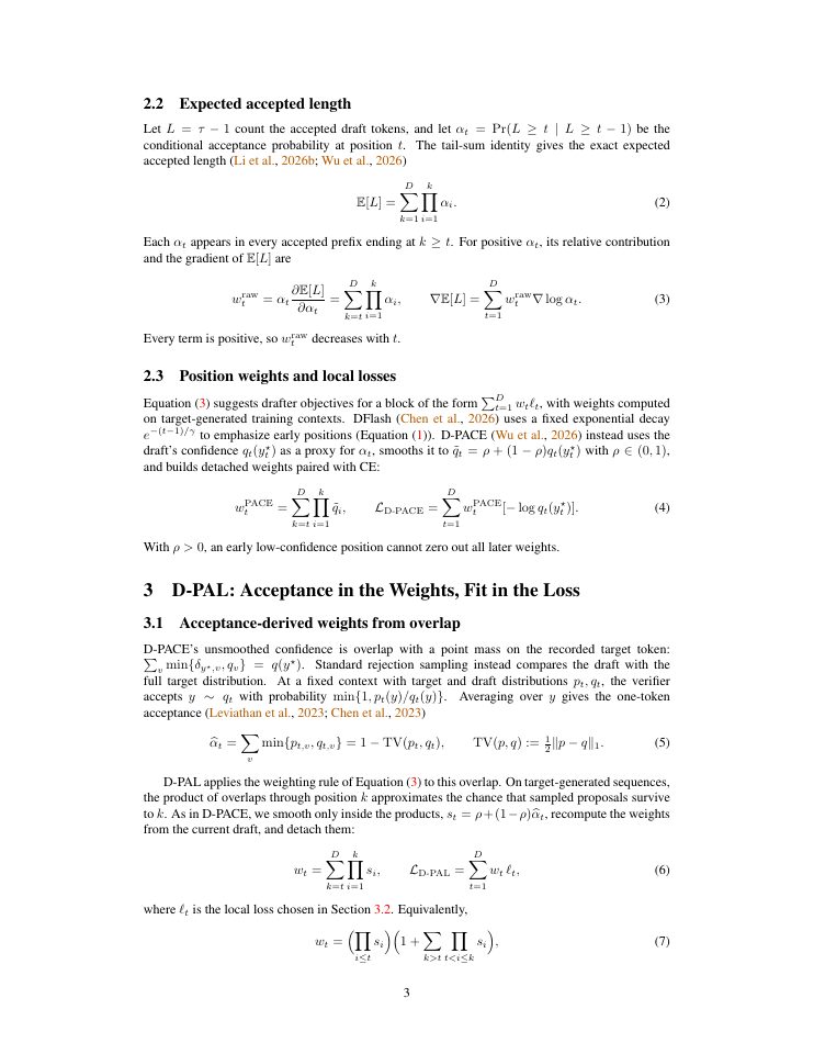 Page 3 of Beyond the Point Mass: Acceptance-Derived Weights and Distributional Losses for Speculative Decoding