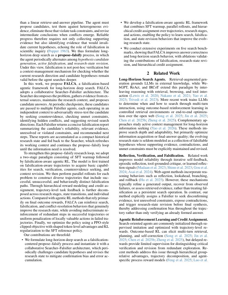 Page 2 of FALCA: Falsification-Aware Reinforcement Learning with Hierarchical Credit Assignment for Long-Horizon Deep Search Agents