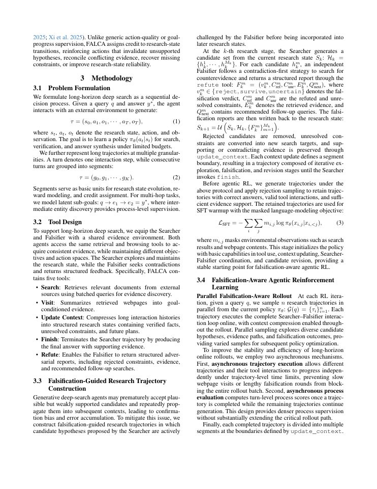 Page 3 of FALCA: Falsification-Aware Reinforcement Learning with Hierarchical Credit Assignment for Long-Horizon Deep Search Agents