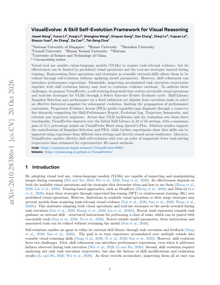 First page of VisualEvolve: A Skill Self-Evolution Framework for Visual Reasoning