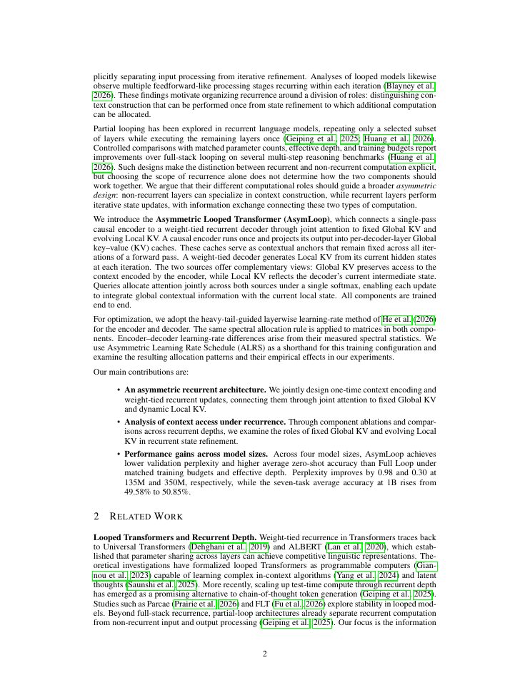 Page 2 of Asymmetric Looped Transformers: Fixed Global Representations for an Iterative Decoder
