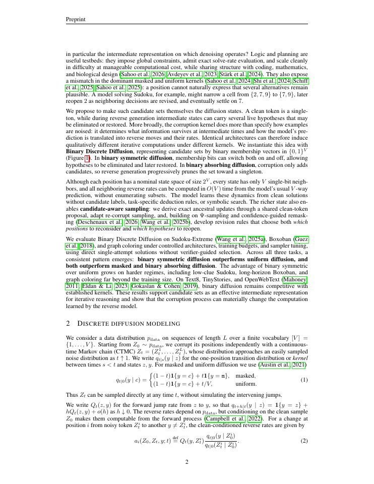 Page 2 of Binary Discrete Diffusion: Candidate-Set Diffusion for Logic and Planning Tasks