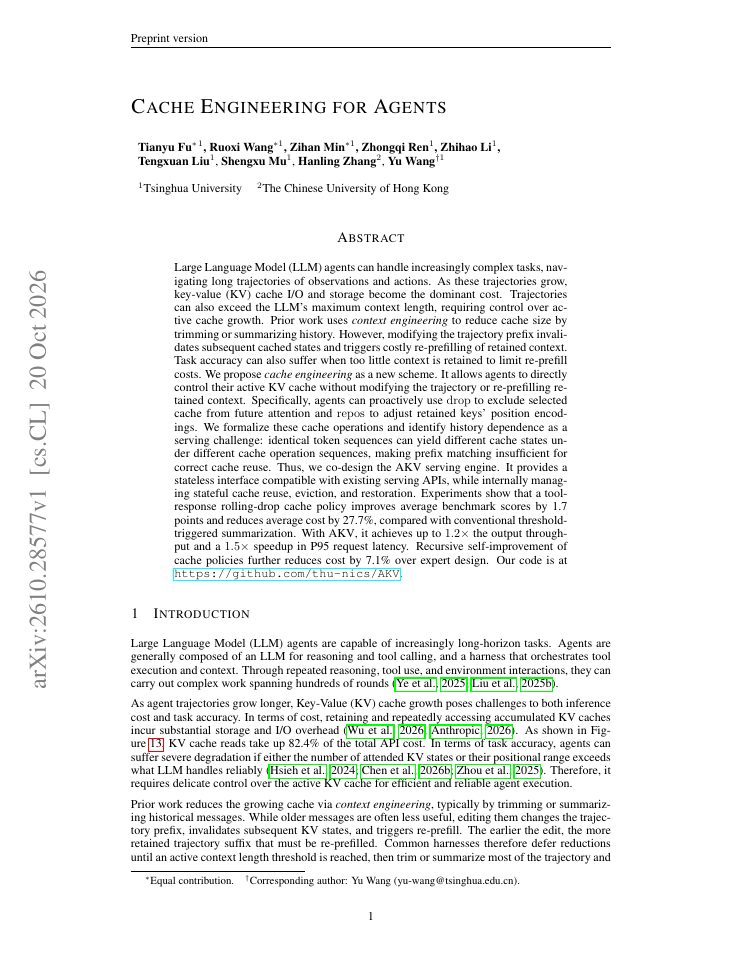 First page of Cache Engineering for Agents
