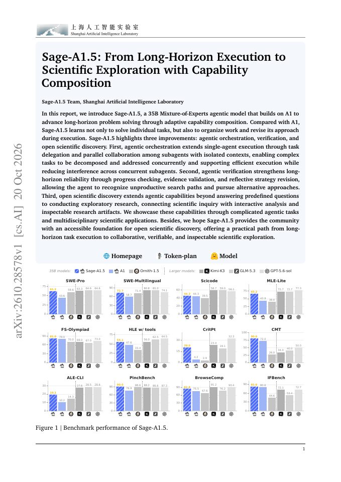 First page of Sage-A1.5: From Long-Horizon Execution to Scientific Exploration with Capability Composition