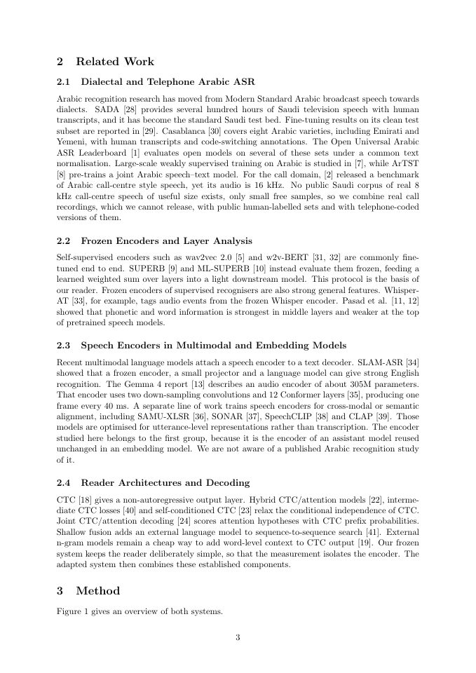 Page 3 of How Far Can the Gemma 4 Speech Encoder Go Without Changing Its Weights? Saudi and Gulf Arabic Speech Recognition with a Frozen and an Adapter-Augmented Encoder