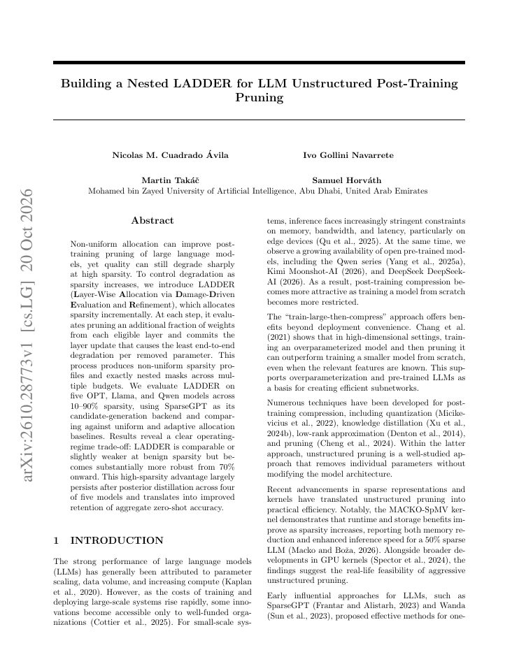 First page of Building a Nested LADDER for LLM Unstructured Post-Training Pruning