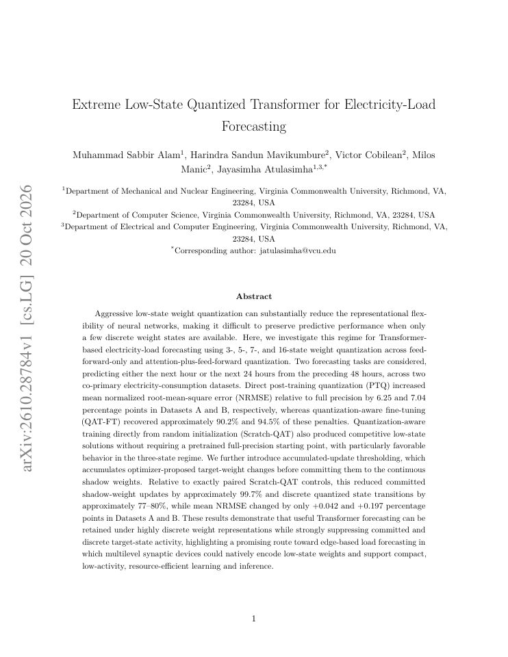 First page of Extreme Low-State Quantized Transformer for Electricity-Load Forecasting