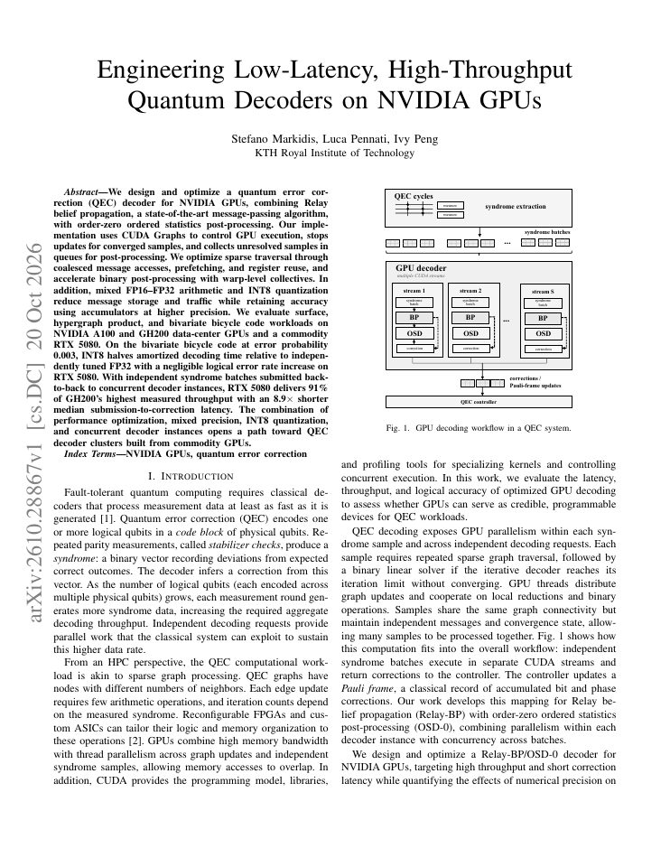 First page of Engineering Low-Latency, High-Throughput Quantum Decoders on NVIDIA GPUs