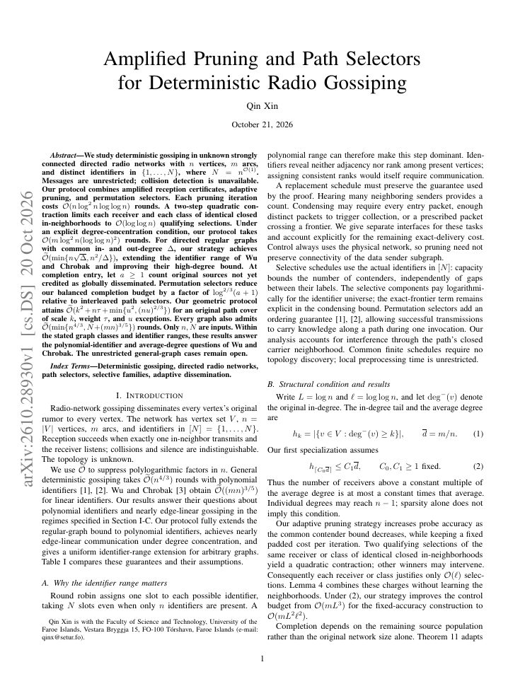 First page of Amplified Pruning and Path Selectors for Deterministic Radio Gossiping
