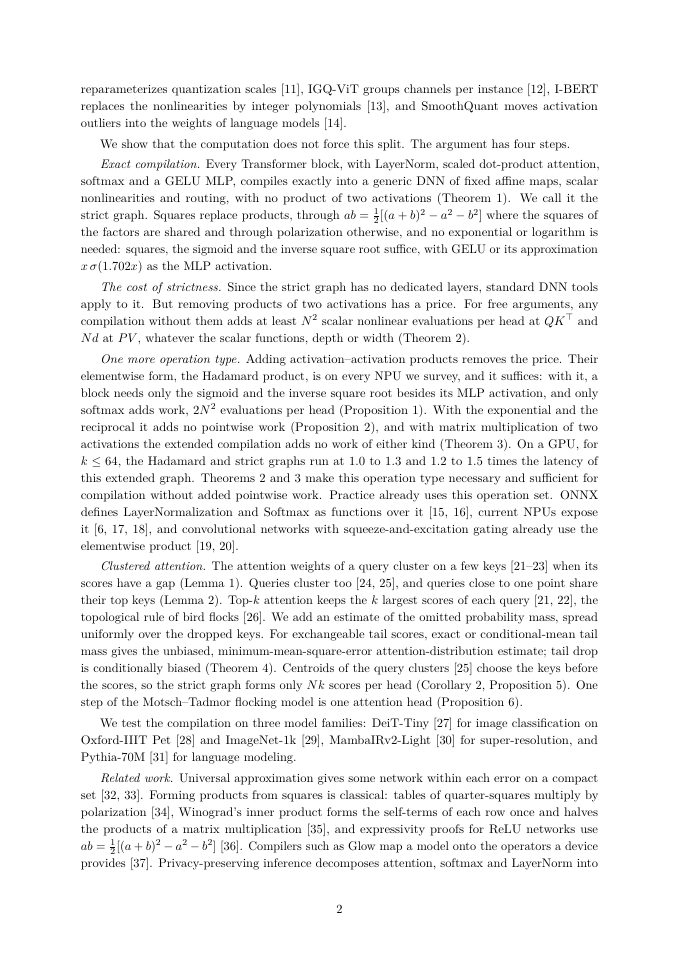 Page 2 of Transformers as Generic Deep Neural Networks: Exact Compilation, the Cost of Removing Activation-Activation Products, and Multi-Agent Attention Clustering