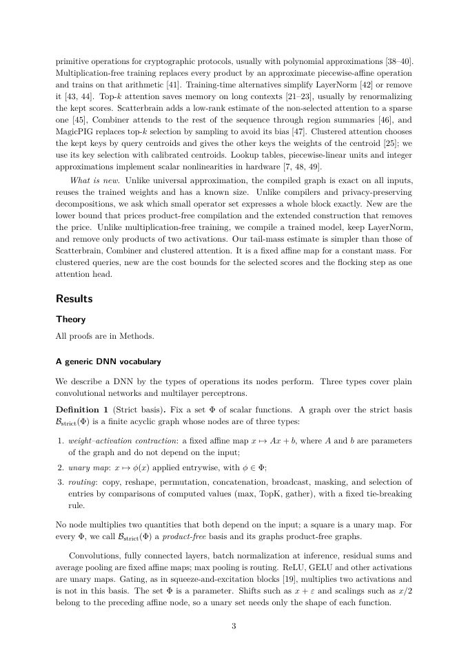 Page 3 of Transformers as Generic Deep Neural Networks: Exact Compilation, the Cost of Removing Activation-Activation Products, and Multi-Agent Attention Clustering