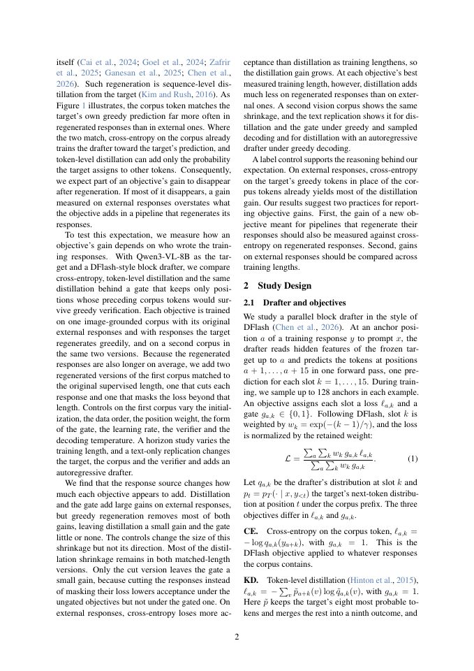 Page 2 of Target Regeneration Shrinks the Gains of Draft-Training Objectives in Speculative Decoding